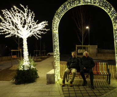 Installation de l'arche et de l'arbre lumineux remportés par Flers