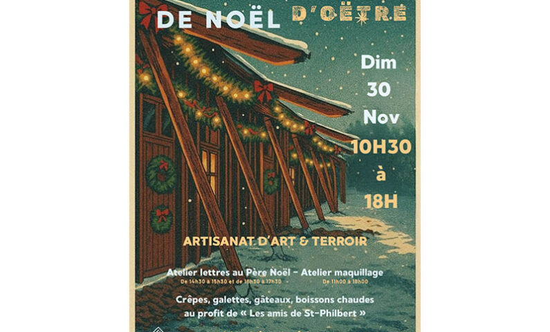 Affiche Rouge Vert Doré Géométrique Marché de Noël Illustratif
